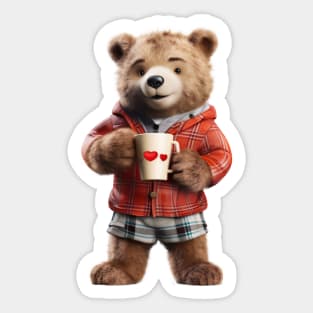 Adorable Teddy Bear Drinking Coffee Early in the Morning Sticker